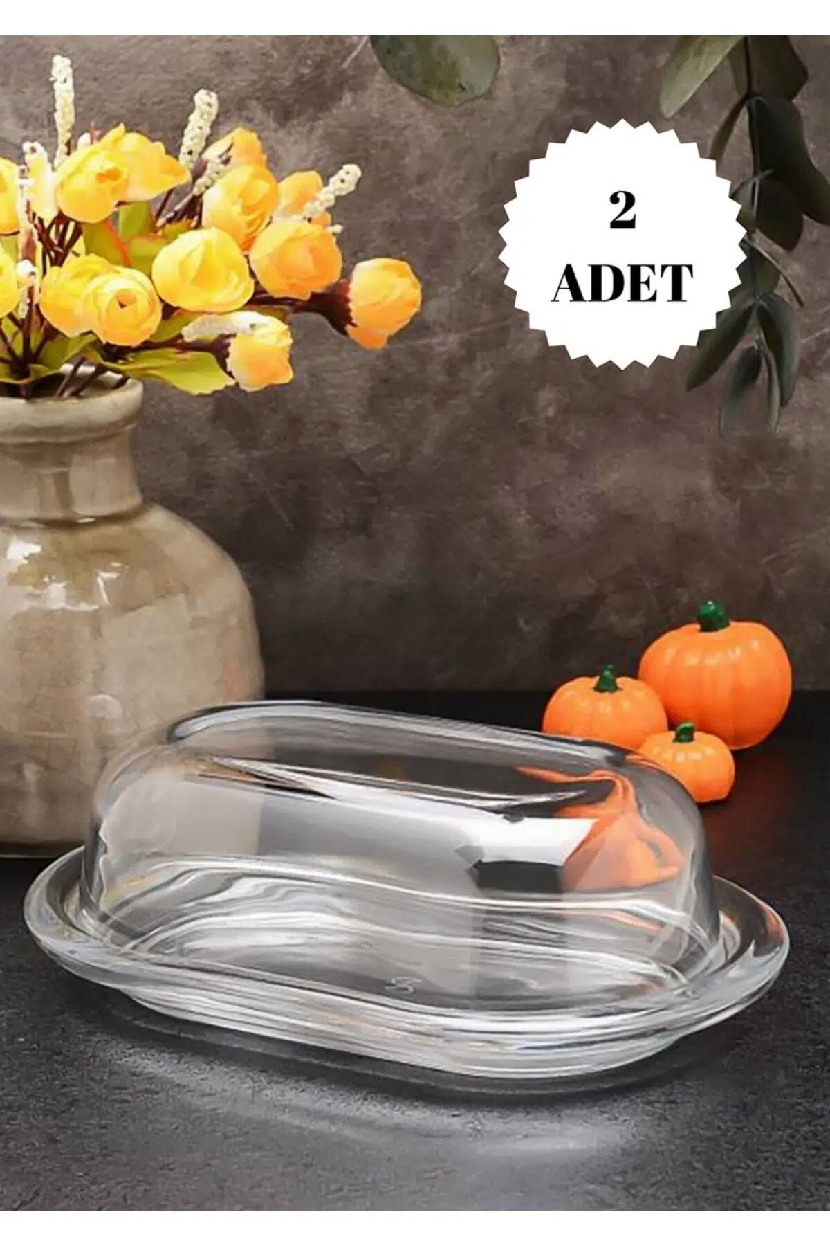 2 Li Cam Kapaklı Tereyağlık Peynir Kahvaltılık Saklama & Sunum Kabı