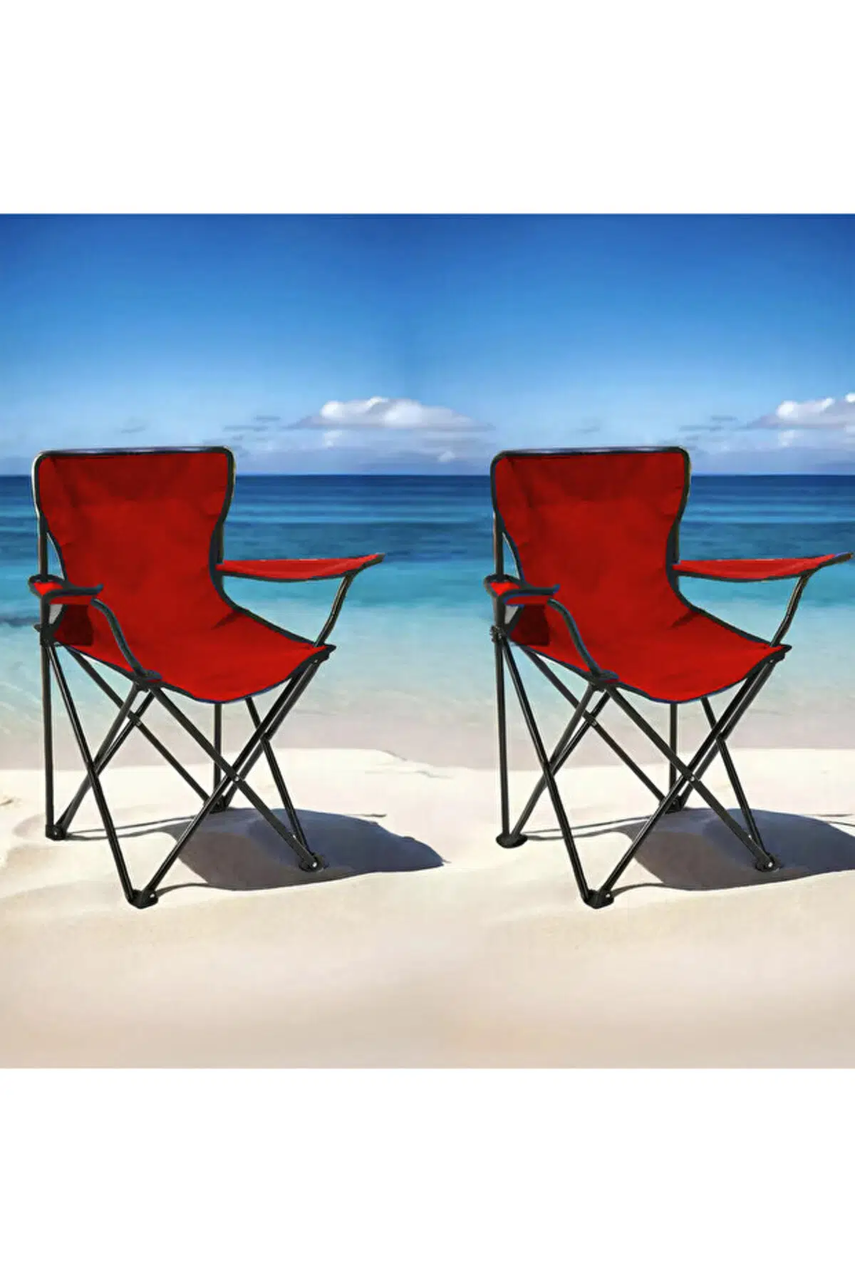2'li Piknik ve Kamp Sandalyesi - Kırmızı