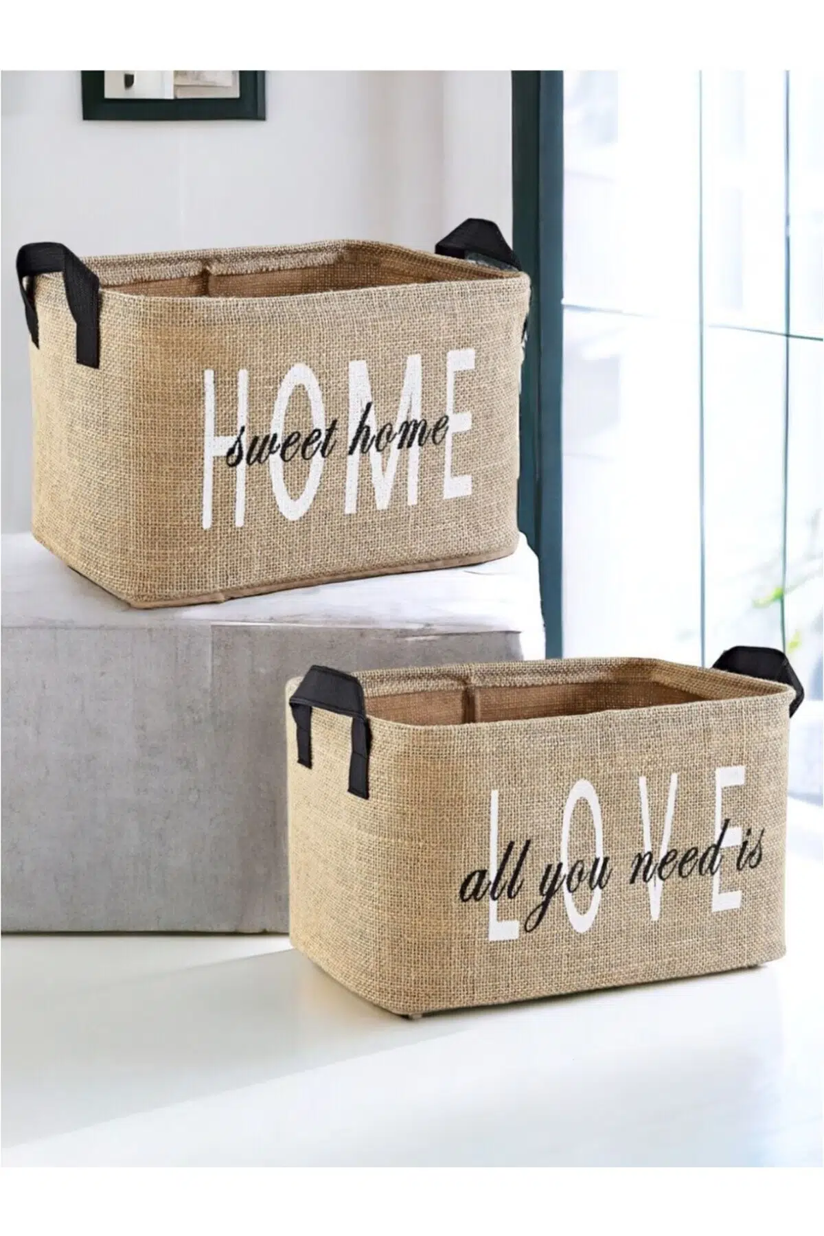 2'li Set Jüt, Dolap Içi Çamaşır Çocuk Odası Oyuncak Düzenleyici Saklama Sepeti Organizer 30x18x22 cm