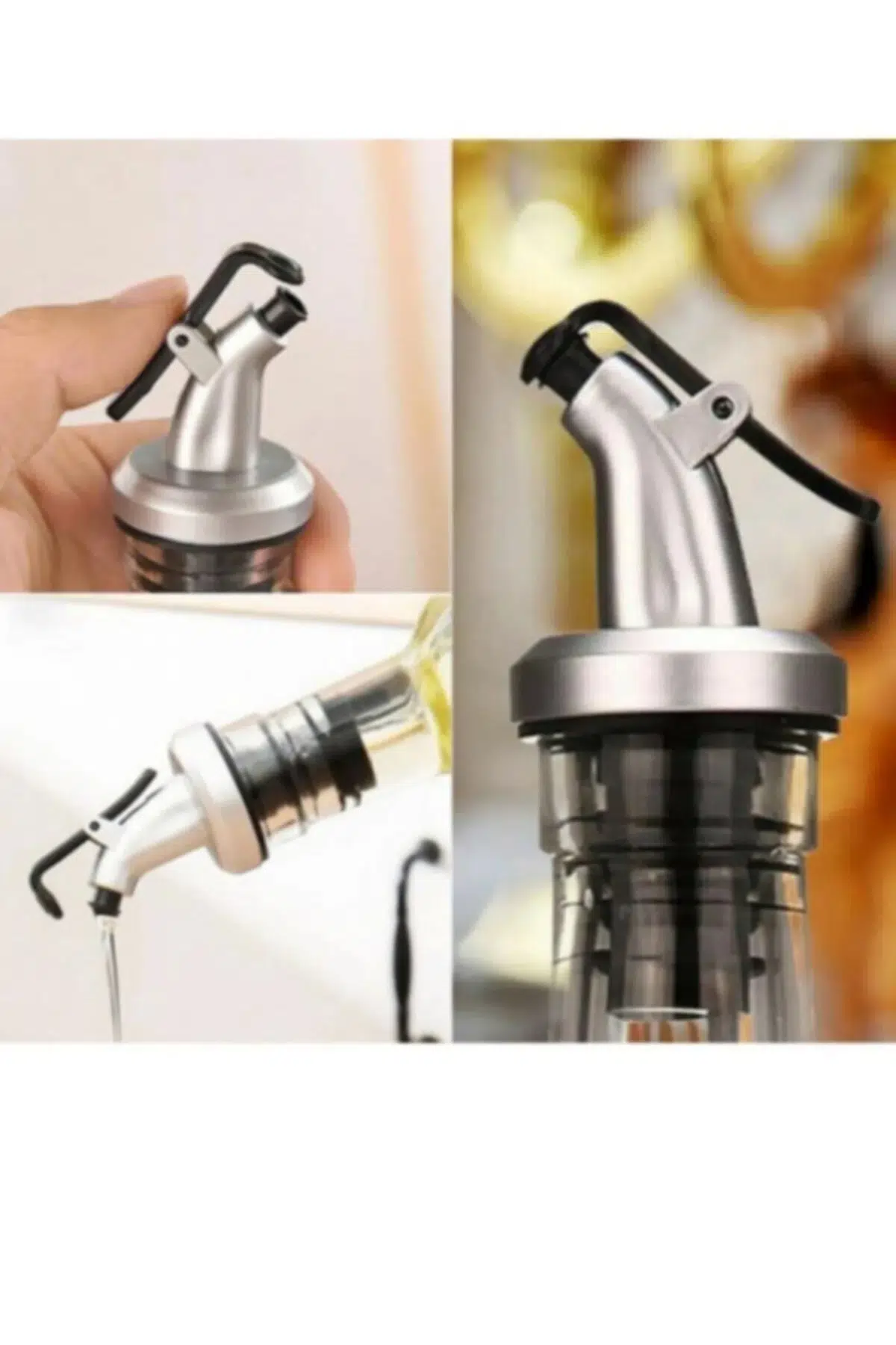 3'lü Adet Kapaklı Şişe Ucu Servis Aparatı Damlalık Yağdanlık Tıpa Tapa Mantar