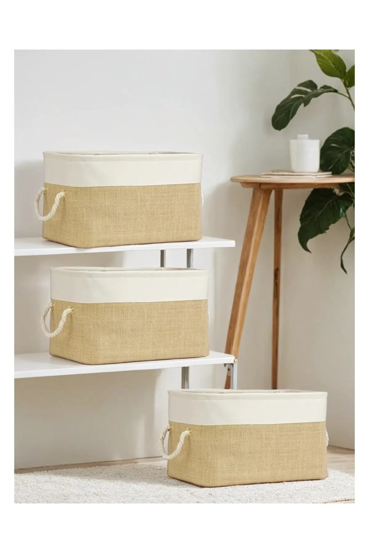 3 Lü Orta Boy Jüt Dolap Içi Çamaşır Çocuk Odası Oyuncak Düzenleyici Katlanır Saklama 30x18x22cm