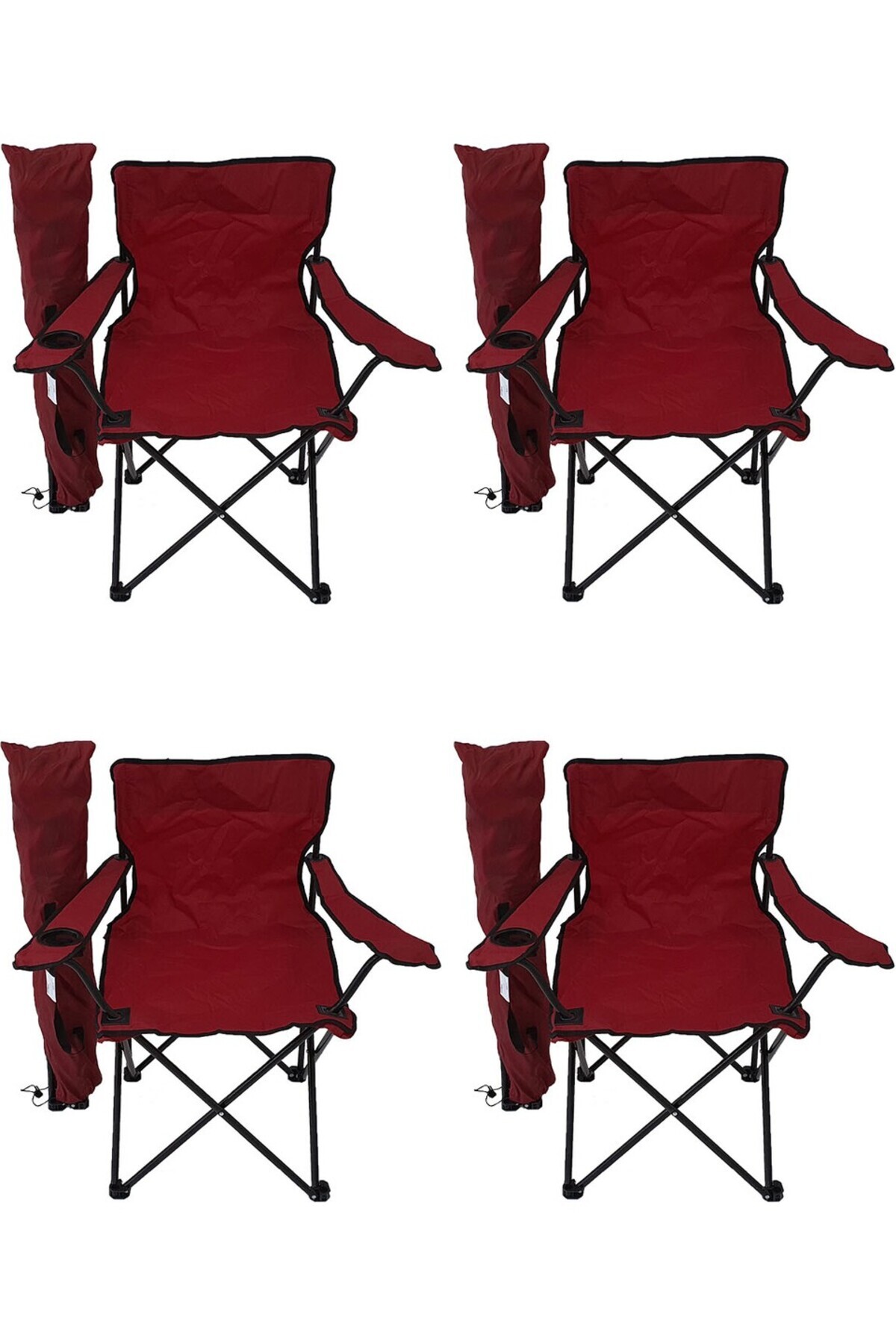 4'lü Kamp Sandalyesi Piknik Sandalyesi Katlanır Sandalye Kamp Sandalyesi Kırmızı