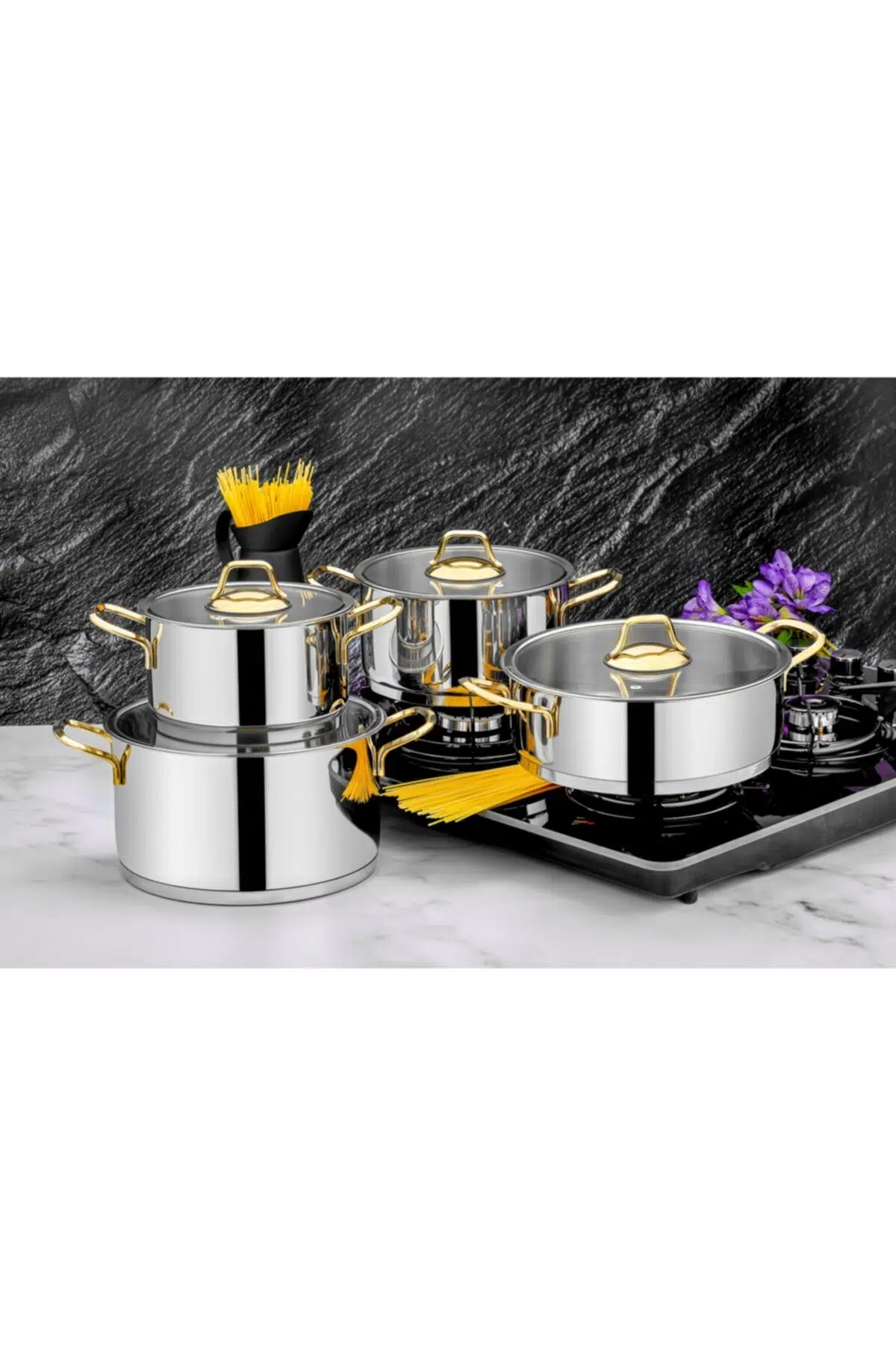 8 Parça Tencere Hüma Model Çeyiz Seti Sade Gold