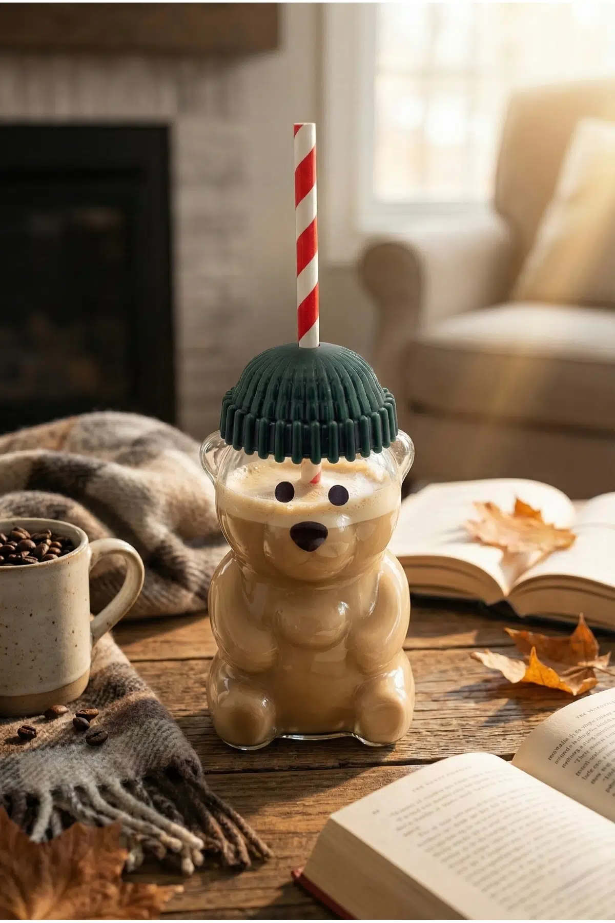 - Cam Ayıcık Figürlü İçecek Bardağı - 500 ml