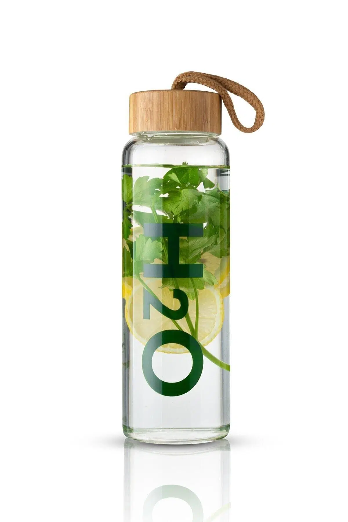 H2o Baskılı Bambu Kapaklı Cam Matara 800ml Thn75176