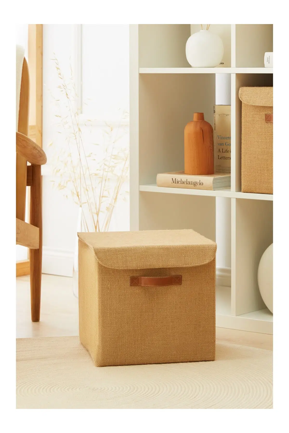 Jüt Kapaklı Dolap İçi Çamaşır Oyuncak Düzenleyici Katlanır Saklama Kutusu 30x30x30 cm