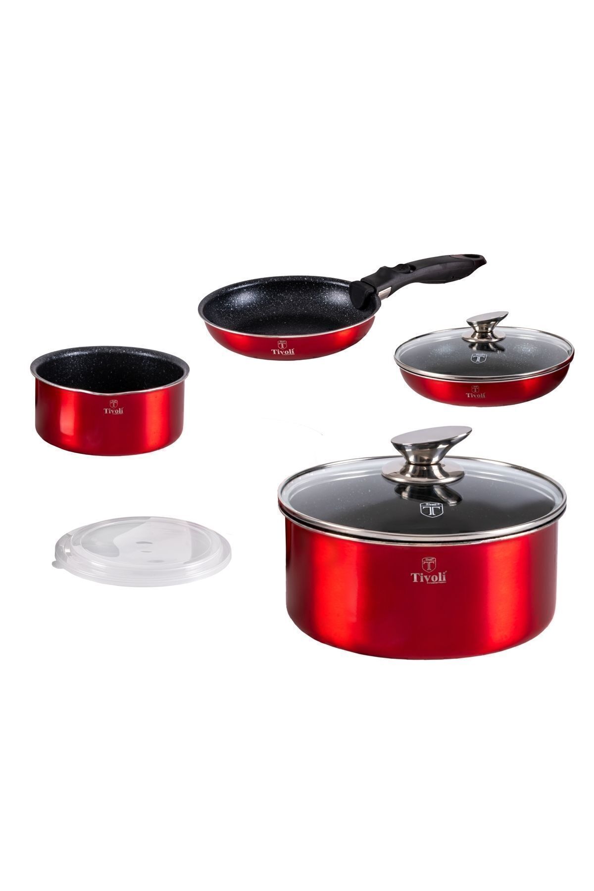 Metallic Line Granit Indüksiyon Taban Çıkarılabilir Tutma Sapı Kırmızı 9 Parça Tencere Seti