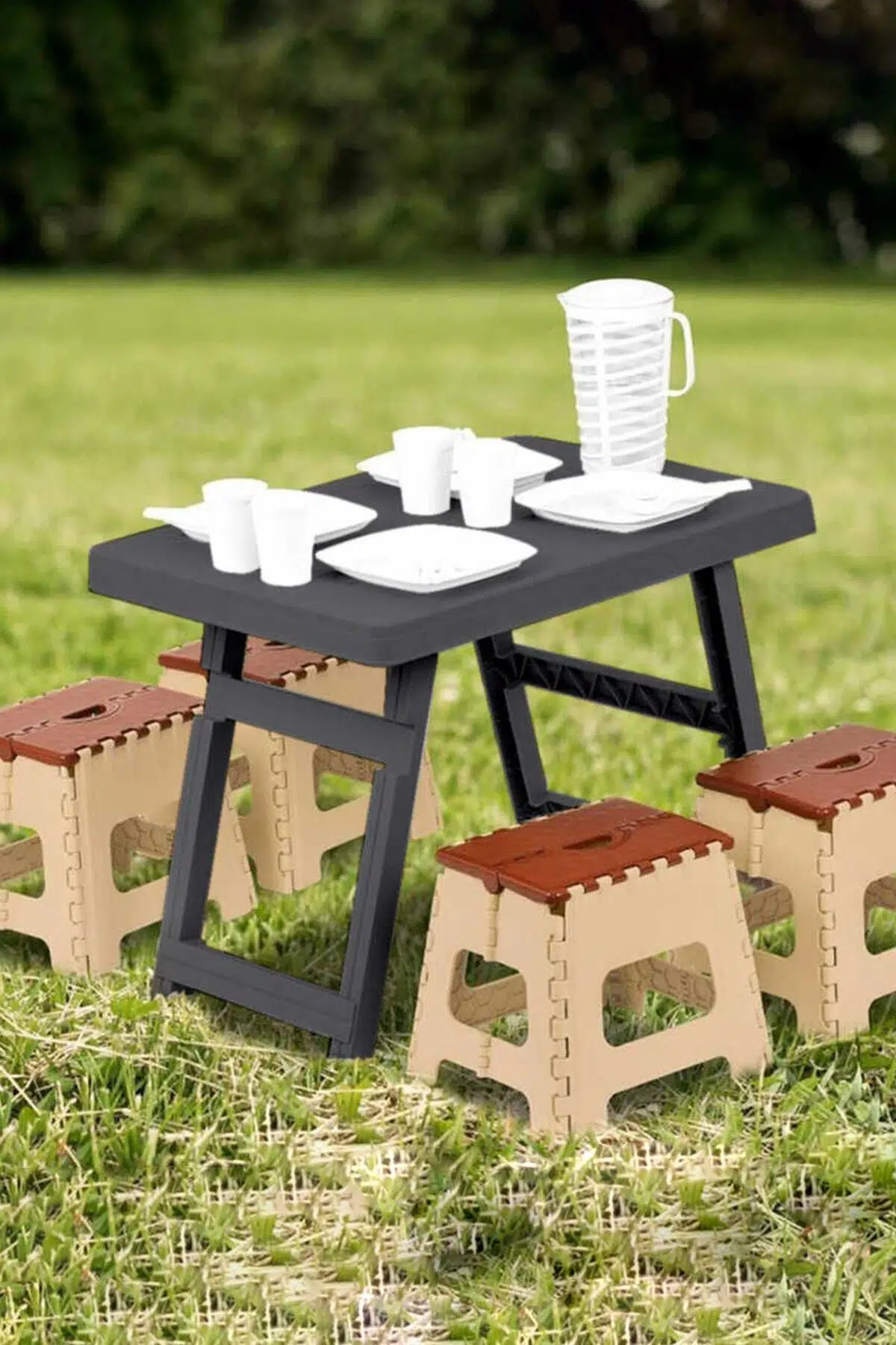 Orta boy Siyah Katlanır Piknik Masası & Kamp Sehpası Antrasi