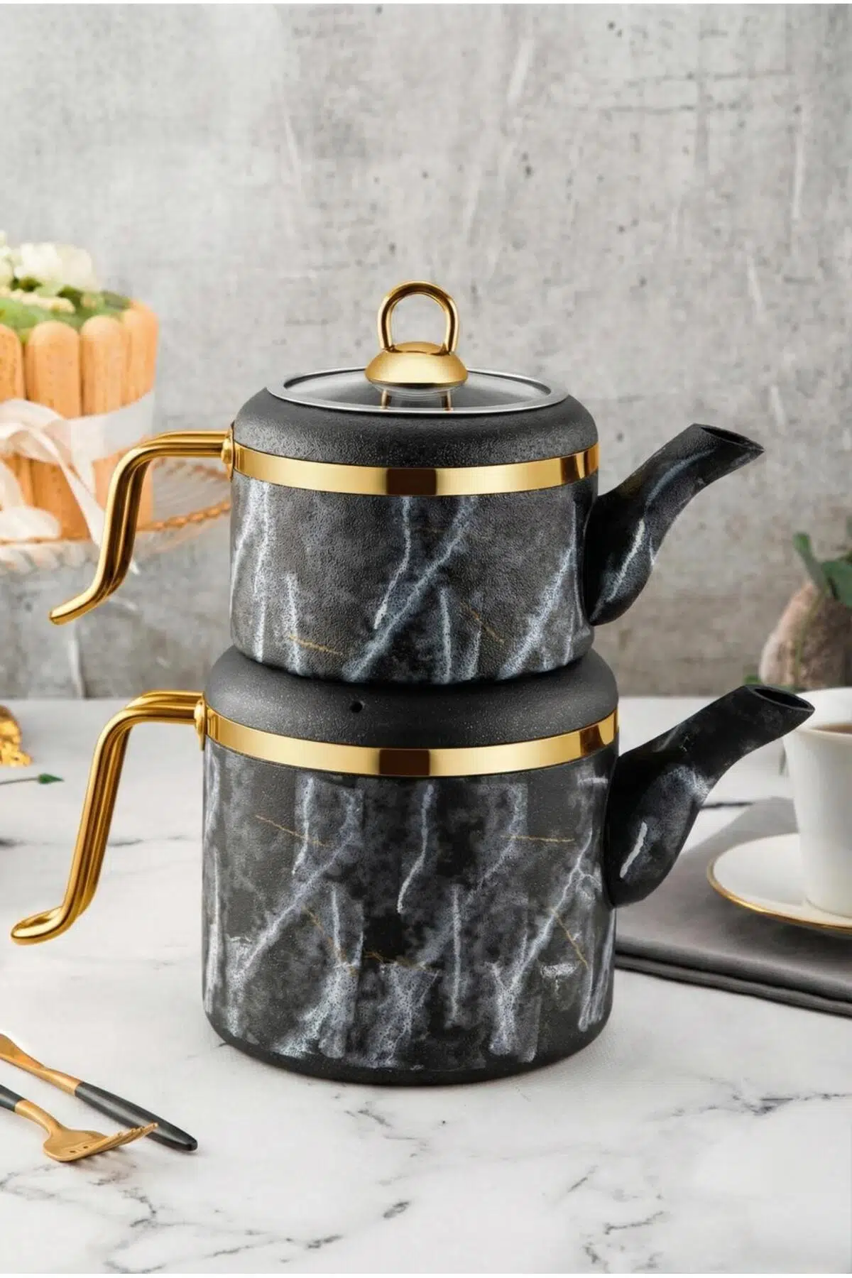 Özlife Vigo Golden Aile Boy Granit Çaydanlık Takımı