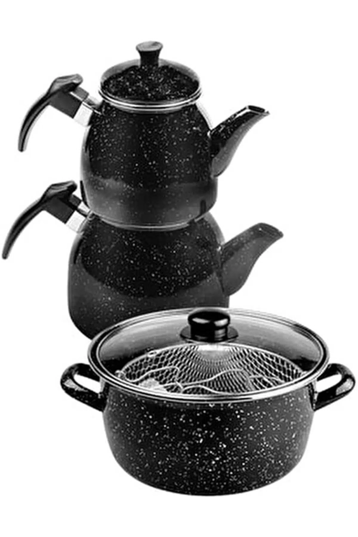 Taşev T4159 Dalmaçyalı Emaye Kızartma Tenceresi Ve Çaydanlık